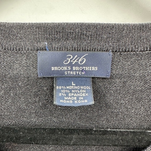 BROOKS BROTHERS 346 MERINO WOOL Men grey V Neck gorpcocre preppy sweater LARGE - Picture 5 of 13